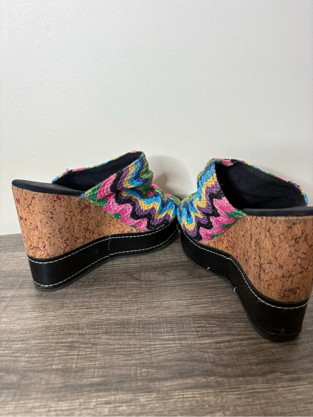 MUK LUKS Peyton Glitter Cork Platform Wedge Slip-on Peep-toe Sandal Stretch Y2K